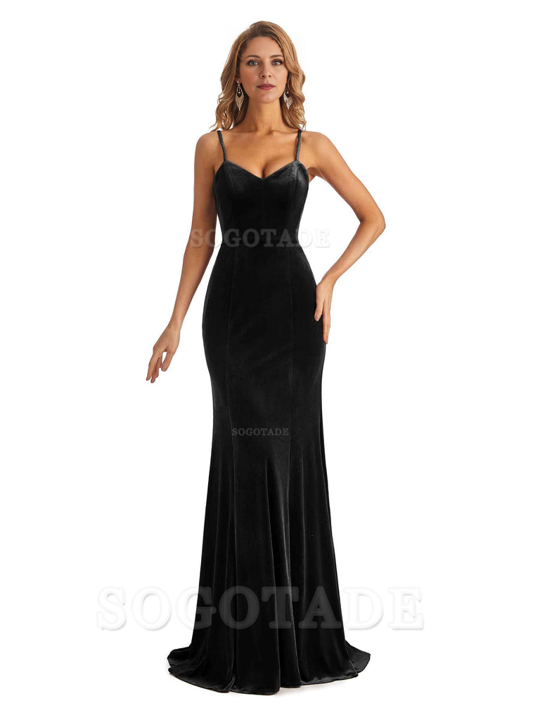 Elegant Charming V-Neck Mermaid Spaghetti Straps Backless Velvet Long High Quality Bridesmaid Dresses Formal Women's Dresses Wedding Guests Dresses