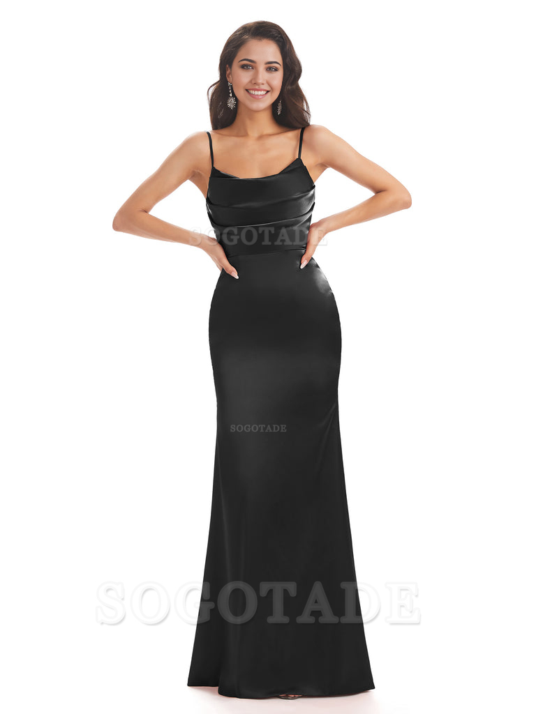 Mermaid Spaghetti Straps Satin formal dresses evening gown Bridesmaid Dresses With Side Slit 