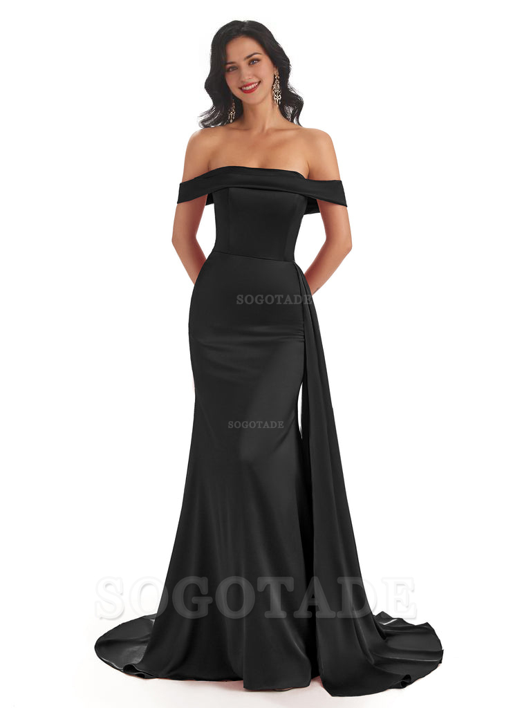 Sexy Off The Shoulder Soft Satin Mermaid Long Bridesmaid Dresses Gown prom shop dresses