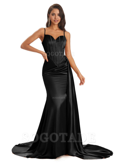 Sheath Spaghetti Satin Straps Floor-Length formal dresses evening gown Bridesmaid Dresses