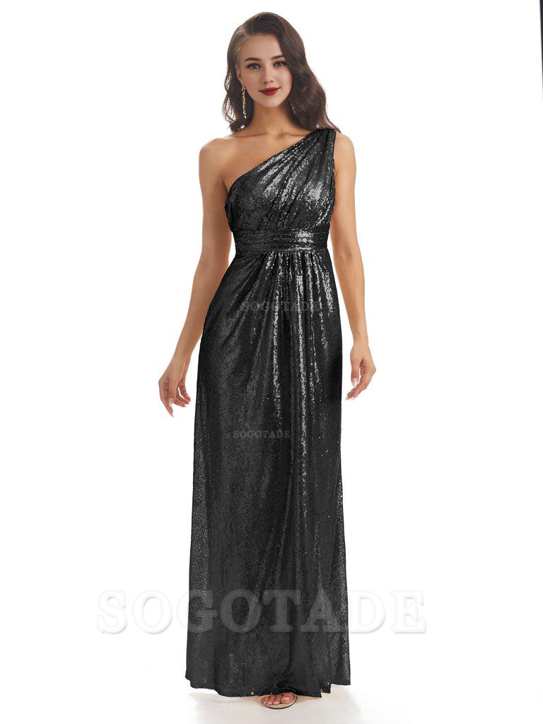 Sexy Sequin One Shoulder Sleeveless Long Mermaid Bridesmaid Dresses prom shop dresses