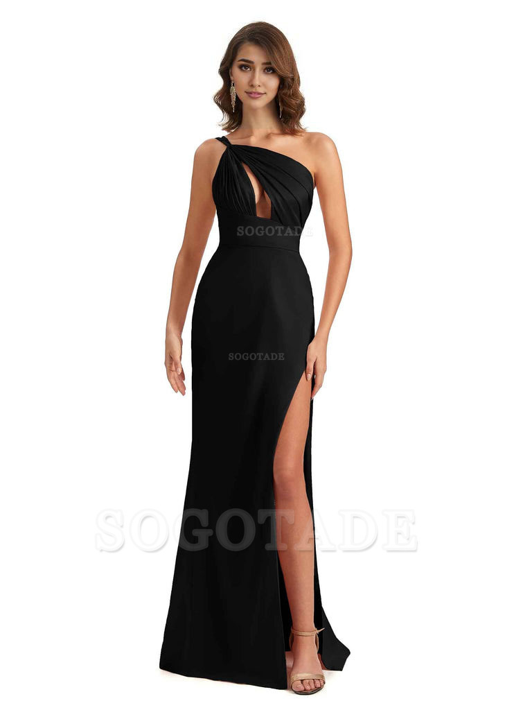 Sexy One Shoulder Silky Satin Unique Long Ladies Bridesmaid Dress For Wedding