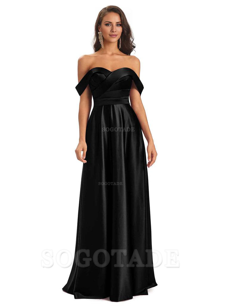 Sexy Soft Satin Off The Shoulder A-Line Long Bridesmaid Dresses Elegant Evening Party Dress