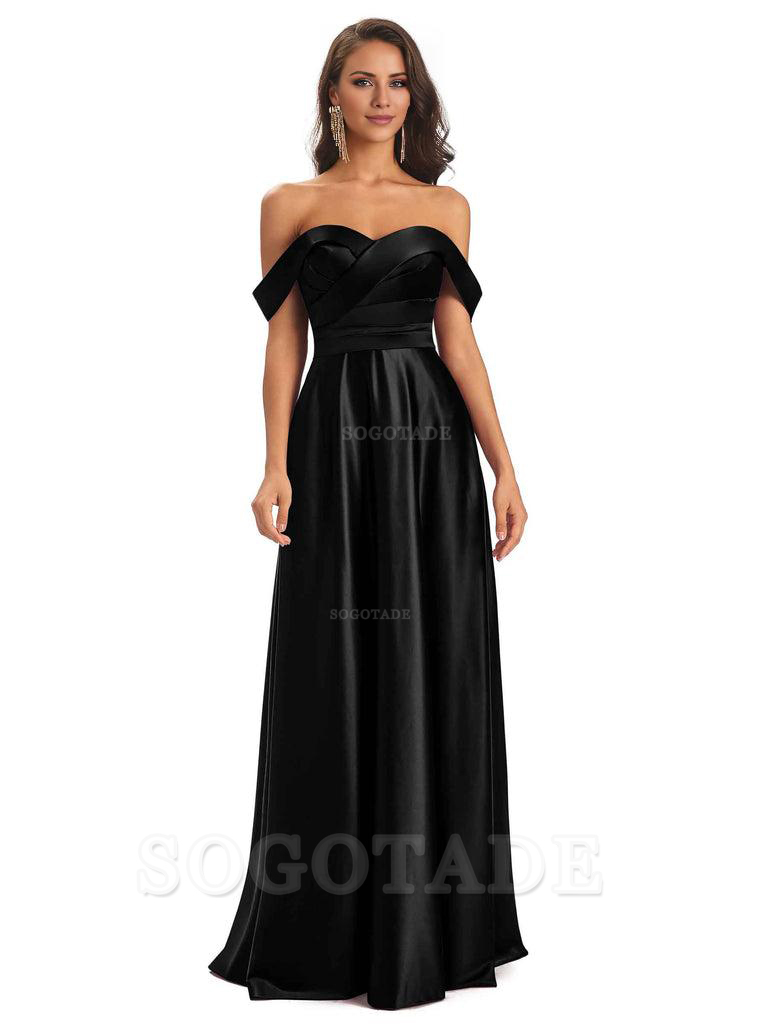 Sexy Soft Satin Off The Shoulder A-Line Long Bridesmaid Dresses Elegant Evening Party Dress