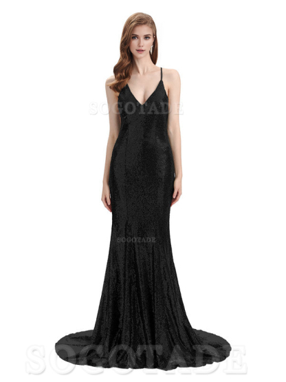 Deep V Neck Sexy Spaghetti Strap Backless Sequins Floor-Length Bridesmaid Dresses Bridesmaid Dresses Formal Women's Dresses Wedding Guest Dresses