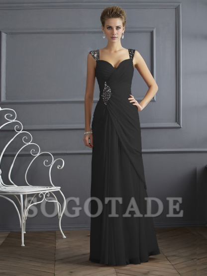 Bodyguard/Pillar Shoulder Mother of the bride dress Official Wedding Guests Landing Long Sleeveless Thin Shoulder Straps Chiffon Water Diamond Ruffle Decoration
