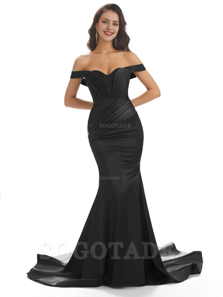 Sexy Mermaid Off The Shoulder Floor-Length Long Soft Satin Bridesmaid Dresses Online prom shop dresses