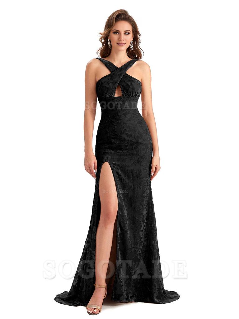 Sexy Side Slit Mermaid Cultivate oneself Lace Floral Velvet Long Bridesmaid Dresses Formal Women's Dresses Wedding Guests Dresses