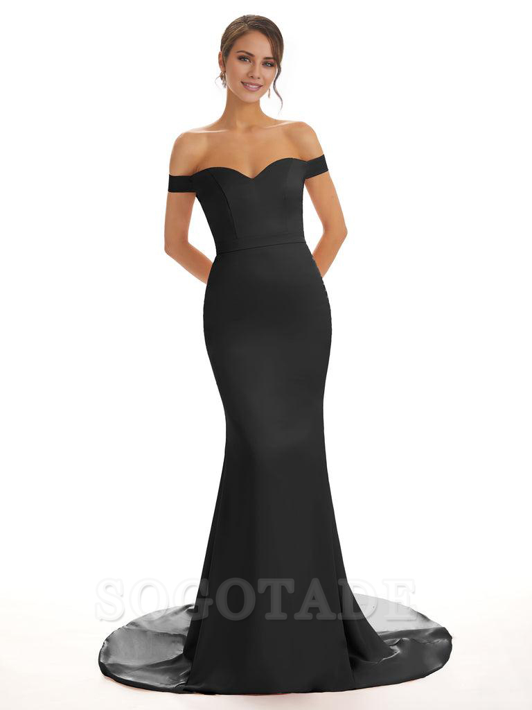 Elegant Off The Shoulder Satin Long Mermaid Bridesmaid Dresses