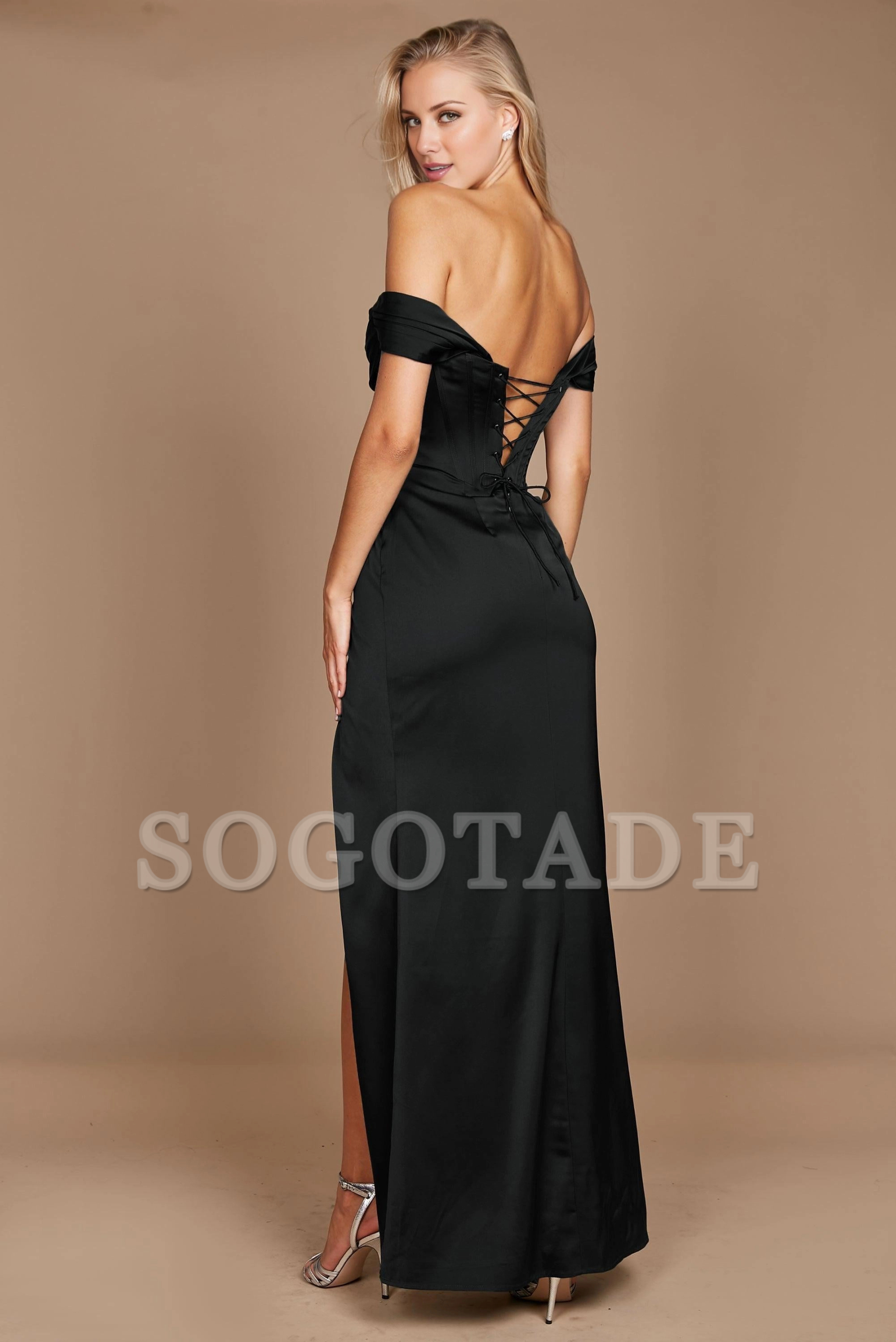 Women's Formal Dresses Elegant Long Prom Gowns Evening Dresses Floor Length Satin with Ruched Slit