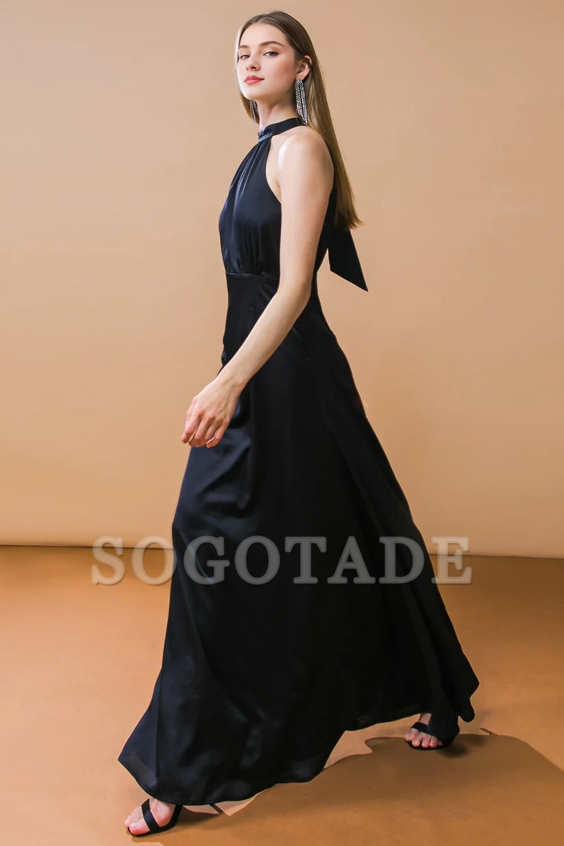 A-line hanging neck collar with exposed back lace up dress-SOGOTADE