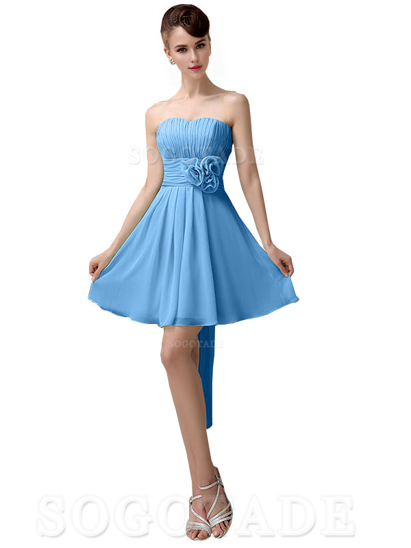 A-Line Off Shoulder Sweatheart Chiffon Short With Flower Bridesmaid Dresses Formal Women's Dresses Wedding Guests Dresses