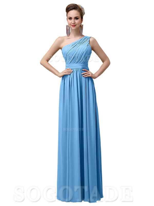 Charming One-Shoulder A-Line Chiffon Pleated Floor-Length Long Elegant Bridesmaid Dresses Formal Women's Dresses Wedding Guests Dresses
