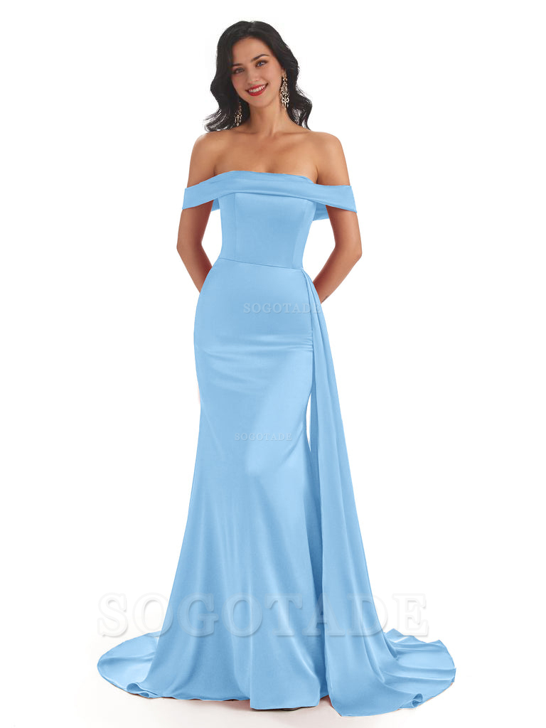 Sexy Off The Shoulder Soft Satin Mermaid Long Bridesmaid Dresses Gown prom shop dresses