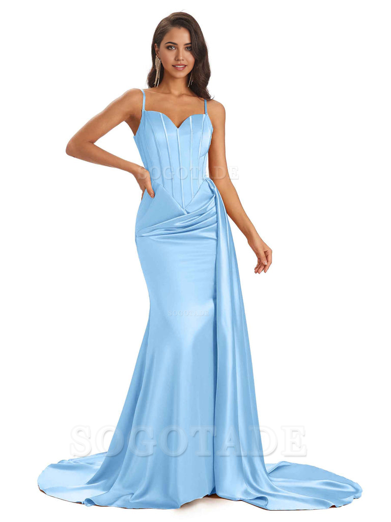 Sheath Spaghetti Satin Straps Floor-Length formal dresses evening gown Bridesmaid Dresses