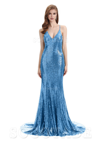 Deep V Neck Sexy Spaghetti Strap Backless Sequins Floor-Length Bridesmaid Dresses Bridesmaid Dresses Formal Women's Dresses Wedding Guest Dresses