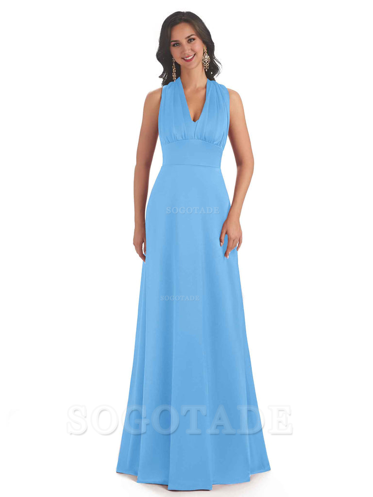 Convertiable Soft Satin A-Line Long Wedding Bridesmaid Dresses Online prom dress in store