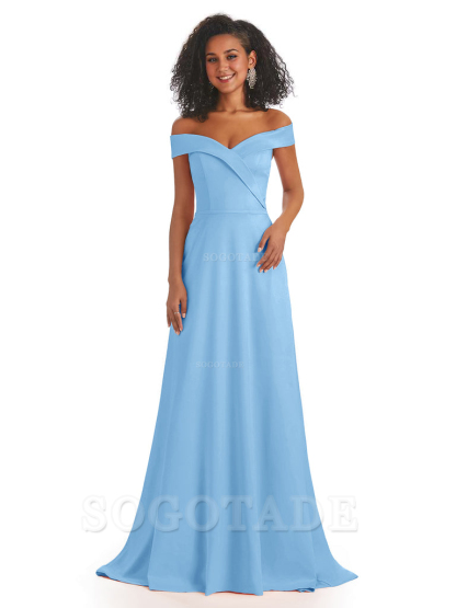 Soft Satin Off The Shoulder Long A-Line African Bridesmaid Dresses prom dress stores ﻿