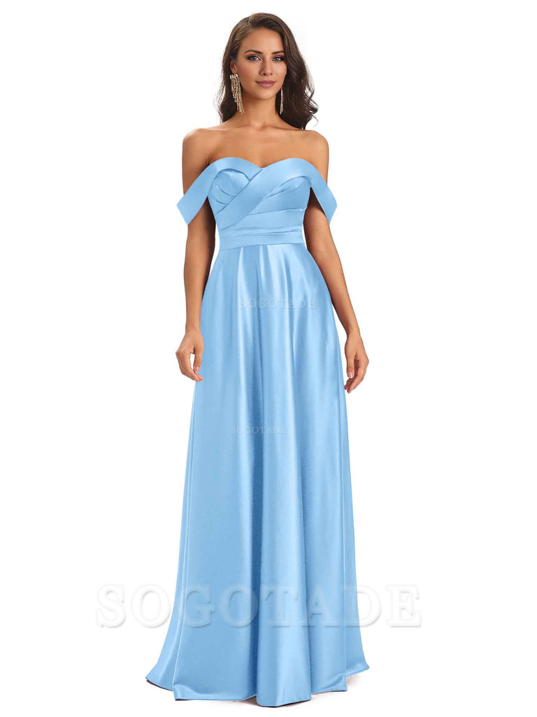 Sexy Soft Satin Off The Shoulder A-Line Long Bridesmaid Dresses Elegant Evening Party Dress