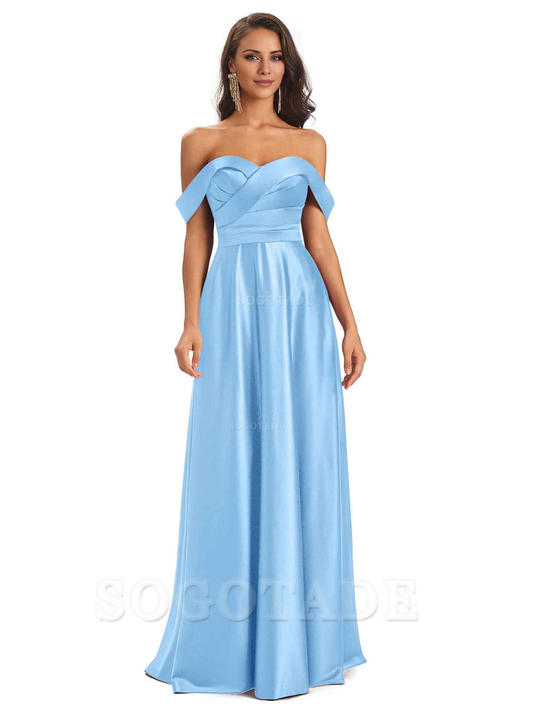 Sexy Soft Satin Off The Shoulder A-Line Long Bridesmaid Dresses Elegant Evening Party Dress