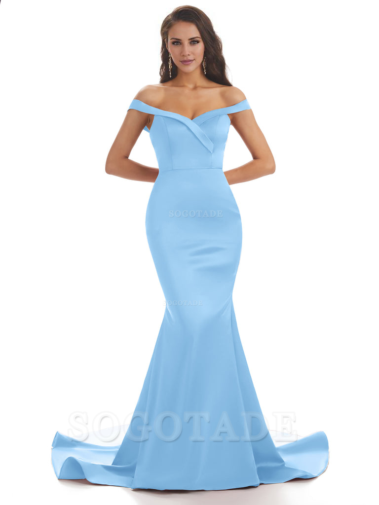 Elegant Off The Shoulder Soft Satin Mermaid Long Bridesmaid Dresses Charming Evening Party Dress