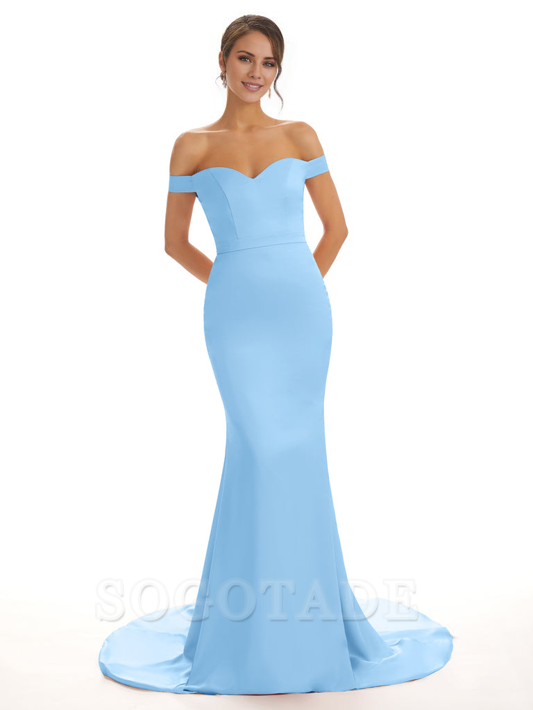 Elegant Off The Shoulder Satin Long Mermaid Bridesmaid Dresses