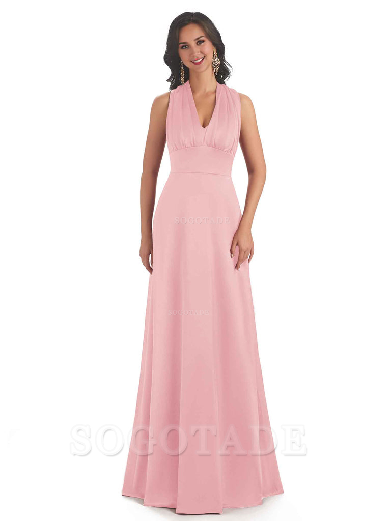 Convertiable Soft Satin A-Line Long Wedding Bridesmaid Dresses Online prom dress in store