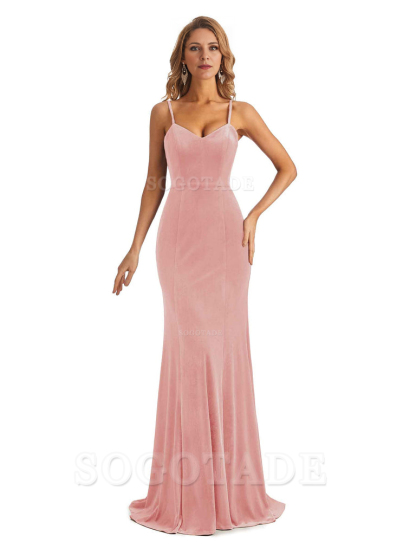 Elegant Charming V-Neck Mermaid Spaghetti Straps Backless Velvet Long High Quality Bridesmaid Dresses Formal Women's Dresses Wedding Guests Dresses