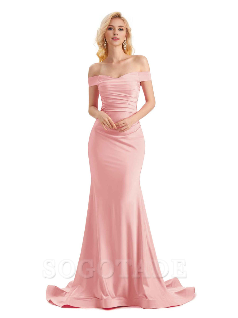 Sexy Mermaid Off The Shoulder Stretchy Jersey Formal Bridesmaid Dresses Long Wedding Guest Dress
