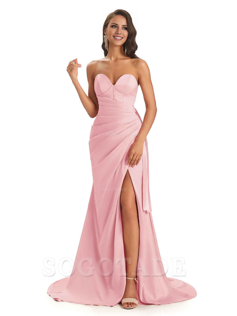 Sexy Soft Satin Side Slit Sweetheart Long Mermaid African Bridesmaid Dresses Elegant Evening Party Dress