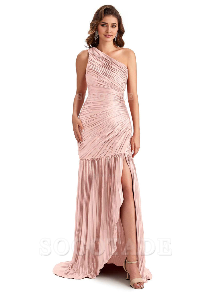 Sexy Side Slit Mermaid Soft Satin One Shoulder Long Ladies Bridesmaid Dresses Online