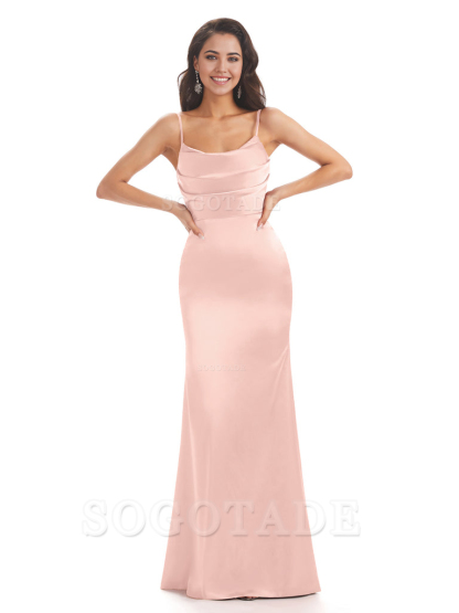 Mermaid Spaghetti Straps Satin formal dresses evening gown Bridesmaid Dresses With Side Slit 