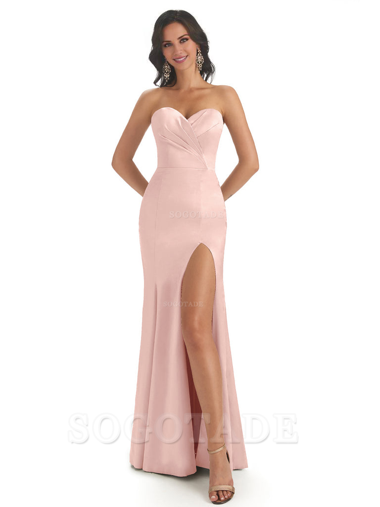 Simple Soft Satin Side Slit Sweetheart Long Mermaid Bridesmaid Dresses Elegant Evening Party Dress