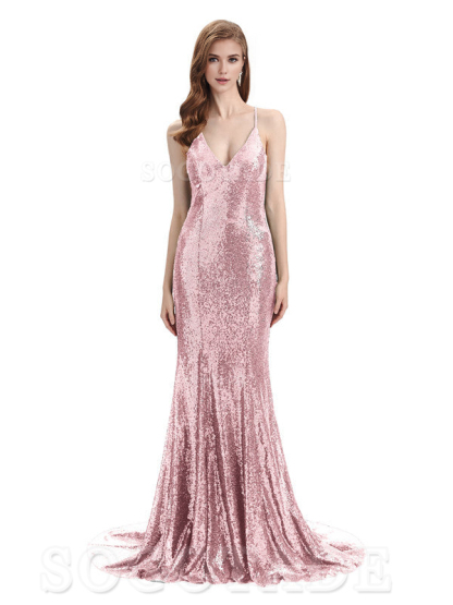 Deep V Neck Sexy Spaghetti Strap Backless Sequins Floor-Length Bridesmaid Dresses Bridesmaid Dresses Formal Women's Dresses Wedding Guest Dresses