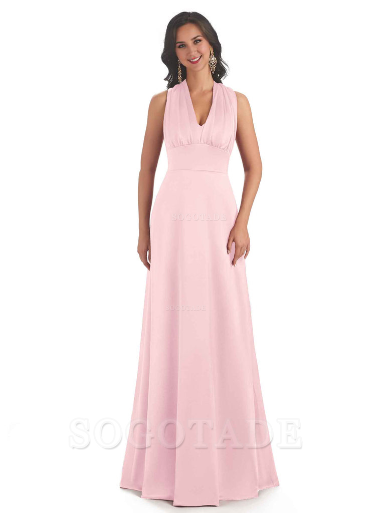 Convertiable Soft Satin A-Line Long Wedding Bridesmaid Dresses Online prom dress in store