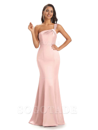 Mermaid One Shoulder Satin Floor Length formal dresses evening gown Bridesmaid Dresses