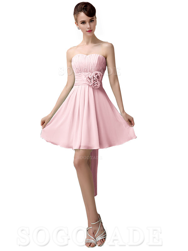 A-Line Off Shoulder Sweatheart Chiffon Short With Flower Bridesmaid Dresses Formal Women's Dresses Wedding Guests Dresses