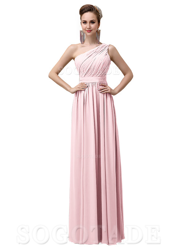 Charming One-Shoulder A-Line Chiffon Pleated Floor-Length Long Elegant Bridesmaid Dresses Formal Women's Dresses Wedding Guests Dresses