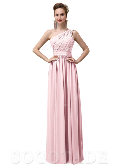Charming One-Shoulder A-Line Chiffon Pleated Floor-Length Long Elegant Bridesmaid Dresses Formal Women's Dresses Wedding Guests Dresses