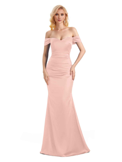 Off The Shoulder Long Mermaid Satin Bridesmaid Dresses Elegant Evening Party Dress