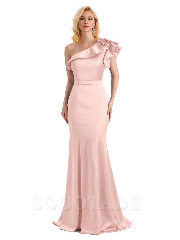 One Shoulder Long Mermaid Bridesmaid Dresses Soft Satin Charming Evening Party Dress