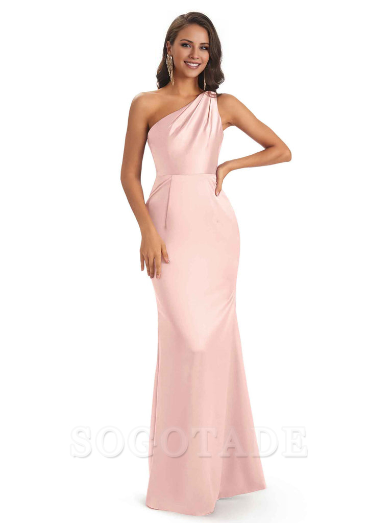 One Shoulder Long Mermaid Bridesmaid Dresses Sexy Soft Satin Elegant Evening Party Dress