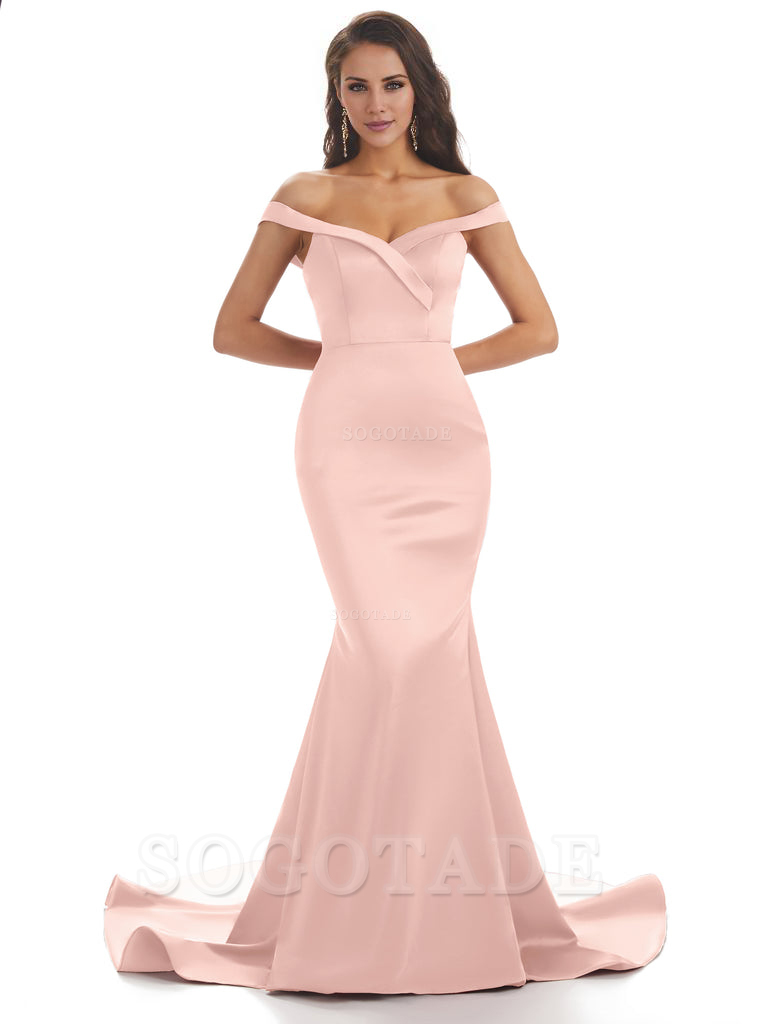 Elegant Off The Shoulder Soft Satin Mermaid Long Bridesmaid Dresses Charming Evening Party Dress