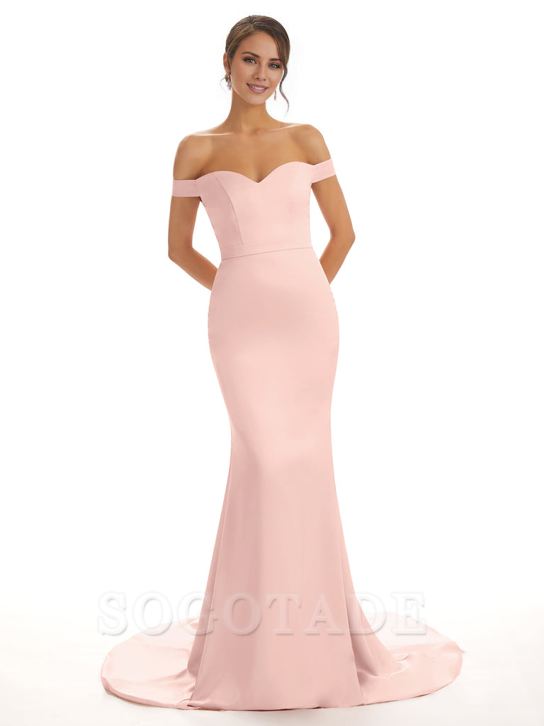 Elegant Off The Shoulder Satin Long Mermaid Bridesmaid Dresses