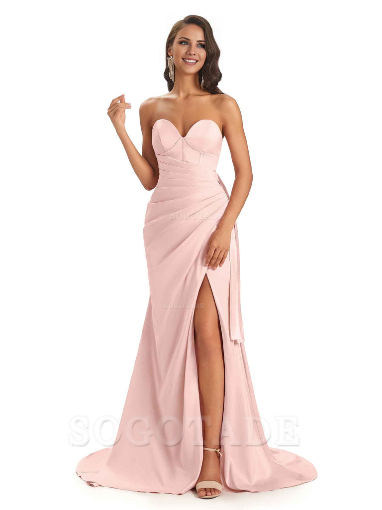 Sexy Soft Satin Side Slit Sweetheart Long Mermaid African Bridesmaid Dresses Elegant Evening Party Dress