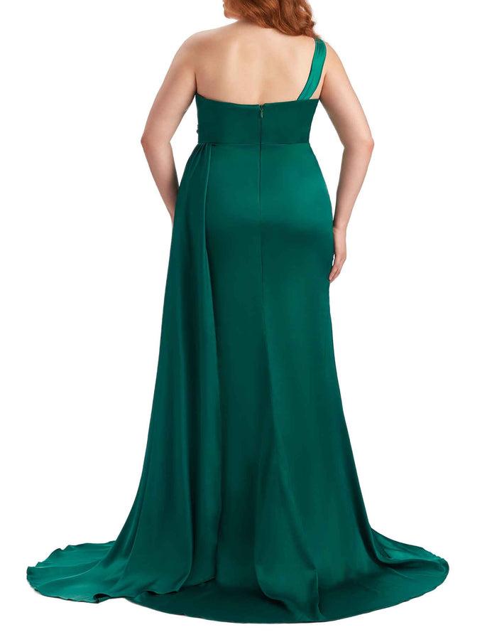 Sexy One Shoulder Sleeveless Mermaid Soft Satin Long Plus Size With Train Bridesmaid Gowns