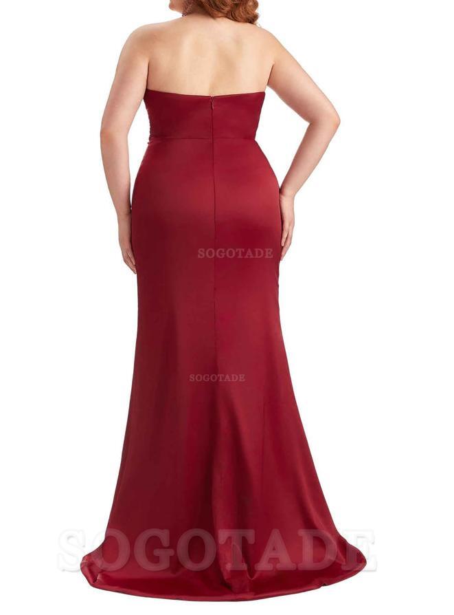 Sexy Side Slit Sleeveless Mermaid Soft Satin Long Plus Size Wedding Party Dresses For Wedding