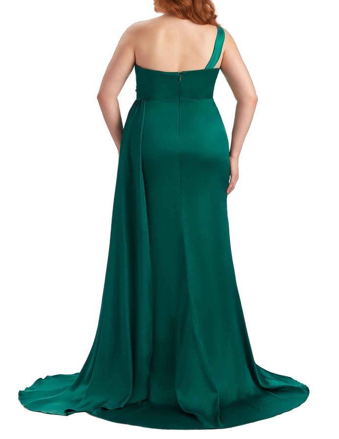 Sexy One Shoulder Sleeveless Mermaid Soft Satin Long Plus Size With Train Bridesmaid Gowns