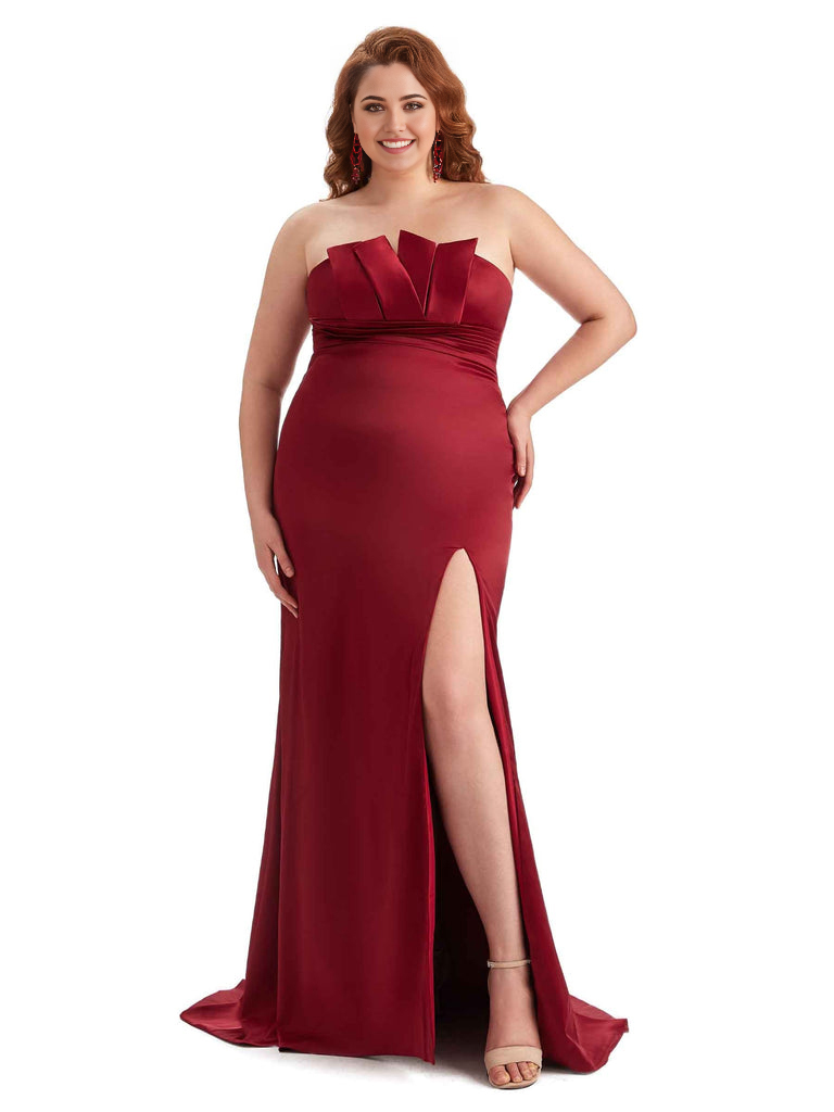Sexy Side Slit Sleeveless Mermaid Soft Satin Long Plus Size Wedding Party Dresses For Wedding