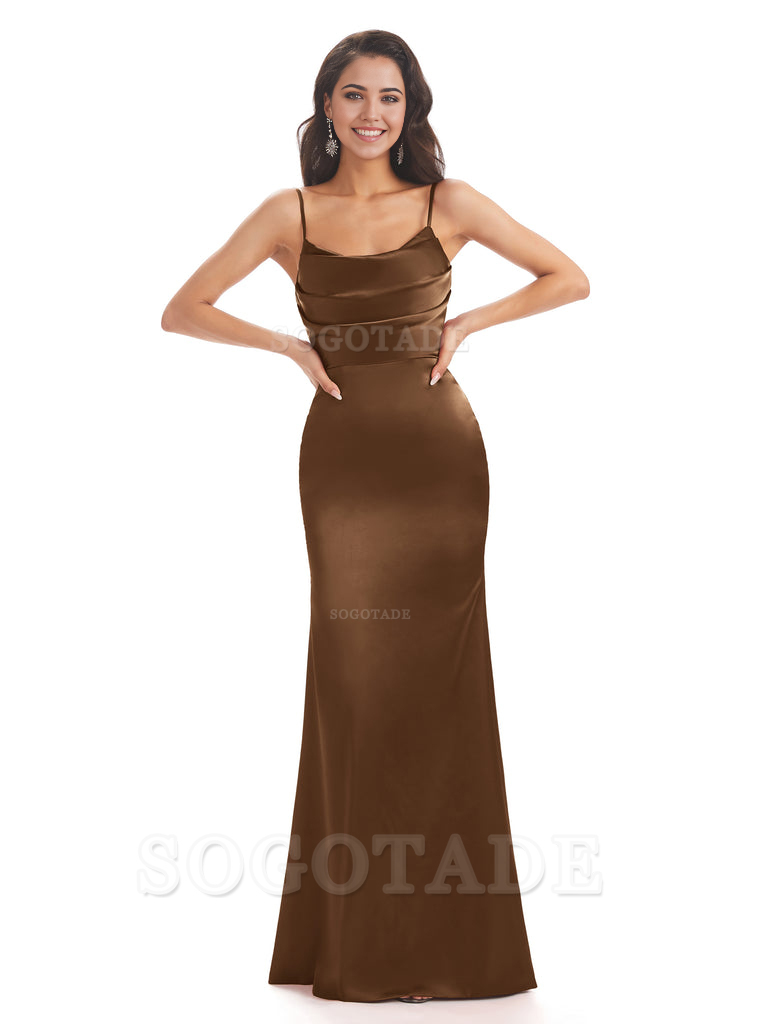 Mermaid Spaghetti Straps Satin formal dresses evening gown Bridesmaid Dresses With Side Slit 